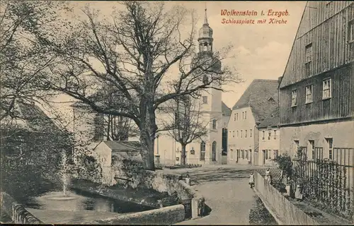 Ansichtskarte Wolkenstein Schlossplatz mit Kirche 1915