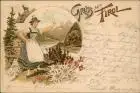 Litho AK .Tirol  Gruss aus TIROL Österreich Frau in Trachten-Kleidung 1898