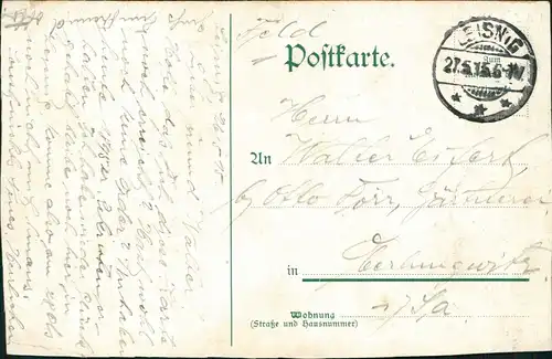 Ansichtskarte Leisnig Adam-Denkmal, Lied-Text 1915   1. Weltkrieg Feldpost