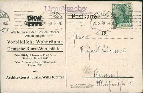 Künstlerkarte: Possin, Ein Ruhetag, Besitz Deutsche  Werkstätten Leipzig 1920