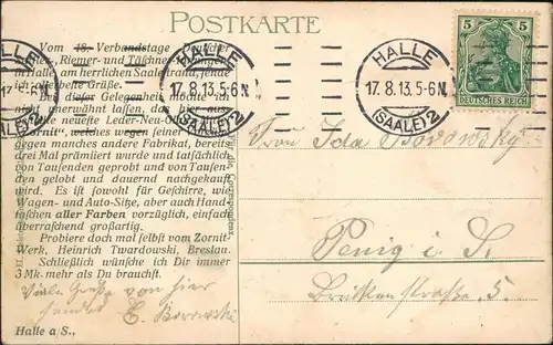 Giebichenstein-Halle (Saale) Burg Giebichenstein anno 1400 und als Ruine 1913   gelaufen ab Stempel HALLE nach Penig