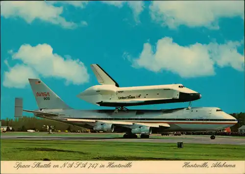 Postcard Huntsville SPACE SHUTTLE ON NASA 747 Flugzeug Raumfahrt 1979