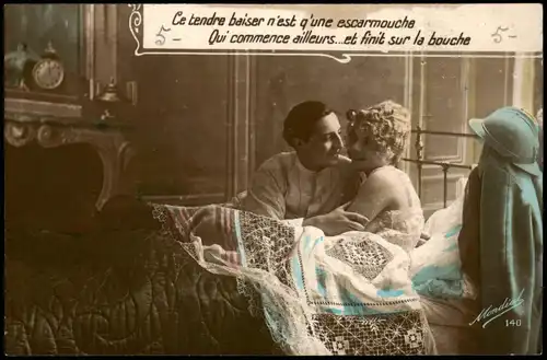 Ansichtskarte  Liebe Liebespaare - Love Mann und Frau im Bett France 1917