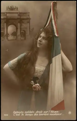 Paris Patriotika France Tricolore Triumphbogen Frau und Flagge 1916