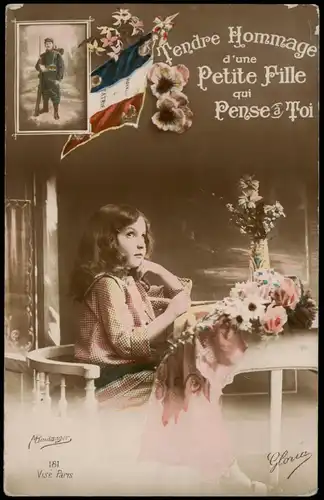 .Frankreich Patriotika France Mädchen und Soldat Tendre Hommage 1915