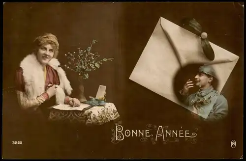 .Frankreich Neujahr Sylvester New Year Bonne Annne Frau Soldat Fotokunst 1915