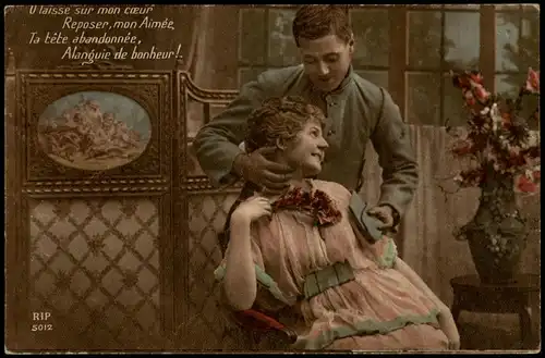 Liebe Liebespaare Love Soldat und Frau Künstlerkarte France 1919