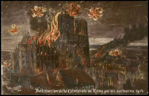 CPA Reims Reims Destruction de la Cathédrale Künstlerkarte 1917