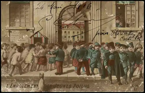 .Frankreich Patriotika France Künstlerkarte Kinder als Soldaten 1916