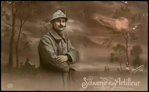 .Frankreich Patriotika France Soldat bei Mondschein Militaria 1915