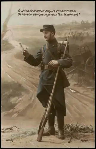 .Frankreich Patriotika France Militaria Soldat mit Foto seiner Liebsten 1915