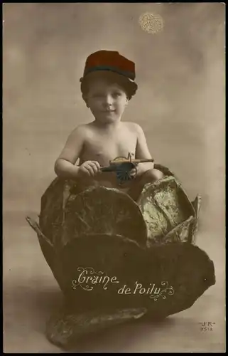 .Frankreich Patriotika France kleiner Junge als Soldat Kanone im Kohlkopf 1915