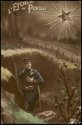 .Frankreich Patriotika France Soldat im Schützengraben Frau im Stern 1916