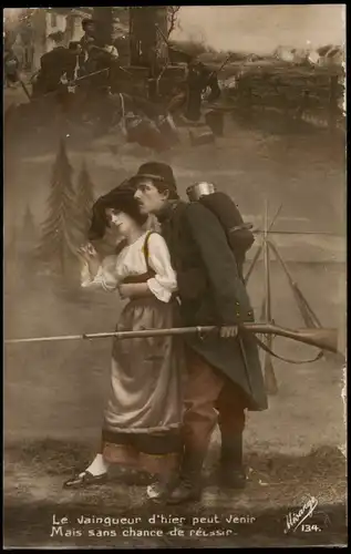 .Frankreich Patriotika France Soldat mit Frau Schlacht Fotomontage 1916