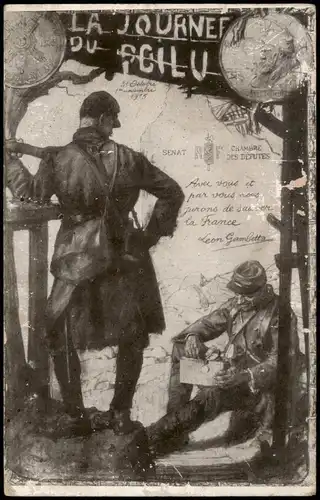 .Frankreich Patriotika France Künstlerkarte Soldaten La Journee du Poilu 1915