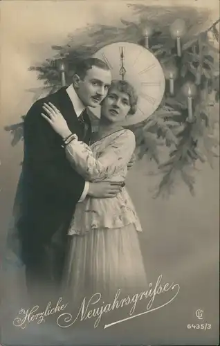 Ansichtskarte  Neujahr Sylvester New Year; Paar vor großer Uhr 1920