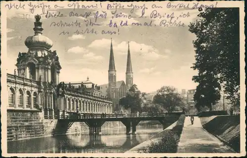 Ansichtskarte  Dresden Zwinger, Sophienkirche 1941  gel. Feldpoststempel 2. WK