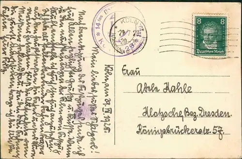 Köln Deutsches Turnfest "Gut Heil" Sonderkarte Stadtansicht bei Nacht 1928