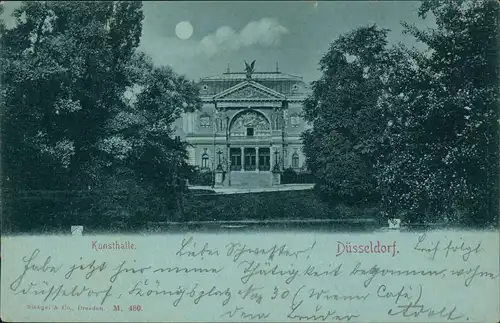 Ansichtskarte Düsseldorf Kunsthalle bei Mondschein Litho AK 1899