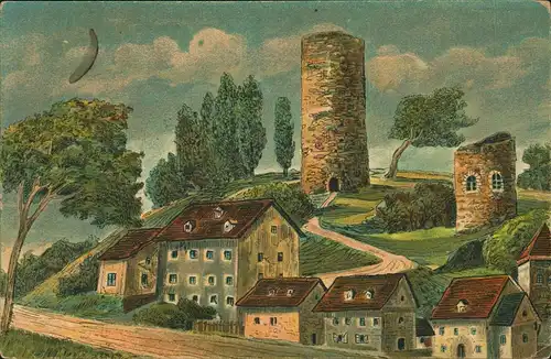 Ansichtskarte Bad Lobenstein Burgruine nach Gemälde (Künstlerkarte) 1922