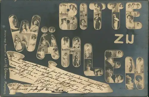 Ansichtskarte  Mikroskop Postkarte Frauen Schriftzug Bitte zu Wählen 1904