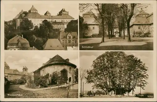 Augustusburg Erzgebirge Stadtteilansichten mit Schloss,  alte Linde 1938