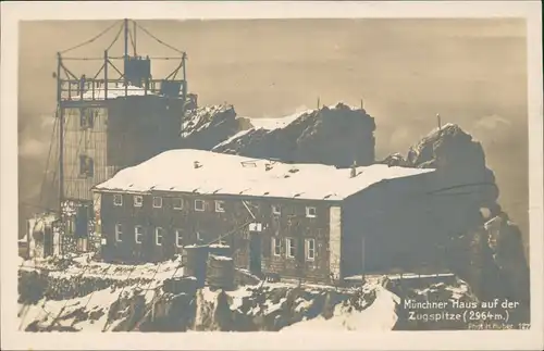 Ansichtskarte Grainau Münchner Haus Zugspitze im Winter Stimmungsbild 1930