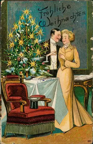 Ansichtskarte  Weihnachten Christmas Ehepaar vor Weihnachtsbaum 1905