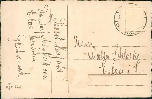 Neujahr Sylvester New Year Glücksschweinfamilie Kleeblätter 1928