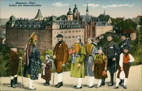 Ansichtskarte Altenburg Schloß mit Bauerntrachten 1914