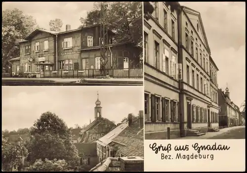 Gnadau DDR Mehrbild-AK mit Bahnhof, Zinzendorfhaus, Altenheim 1971/1970