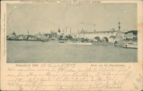 Düsseldorf Ausstellung Officielle Ausstellungs-Blick von der Rheinbrücke 1902