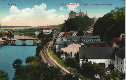 Leisnig Schloss Mildenstein mit Tragnitz u. Fischendorfer Brücke. 1913