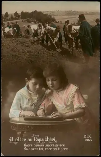 .Frankreich Patriotika France Fotomontage Soldaten Kinder schreiben Brief 1915