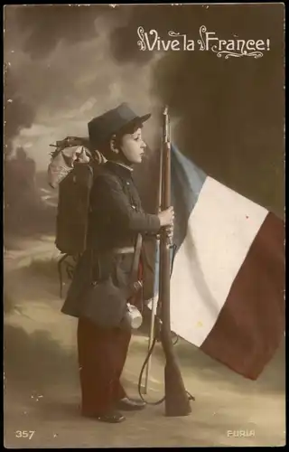 .Frankreich Patriotika Militaria Vive la France! Junge als Soldat 1915