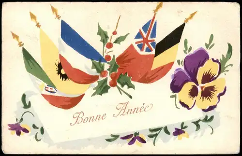 Neujahr Sylvester New Year Bonne Année Flaggen Stiefmütterchen 1916