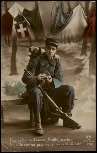 Frankreich Patriotika Soldat  France terre d'amour, famille, liberte! 1916