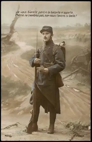 .Frankreich Fotokunst Patriotika France Soldat vor Schlachtfeld 1915