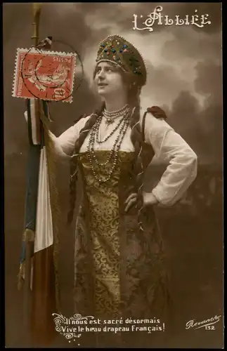 .Frankreich Patriotika France L'ALLIÉE schöne Frau mit Tricolore 1915