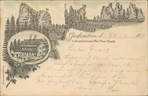 Ansichtskarte Thum Greifenstein, Gasthaus - Sachsen Vorläufer AK 1896