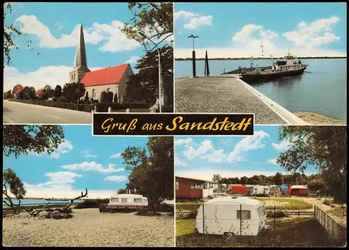 Sandstedt Mehrbild-AK Ortsansichten u.a. Campingplatz, Fährschiff Anleger 1972