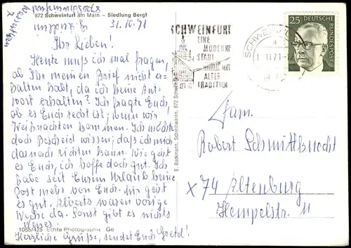 Schweinfurt Stadtteilansicht Siedlung Bergl aus der Vogelschau-P. 1971