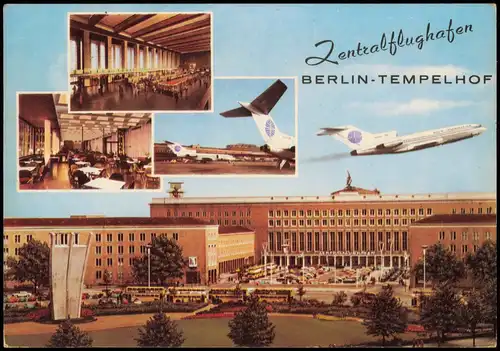 Tempelhof Berlin Mehrbild-AK Zentral-Flughafen  Terminal-Ansichten 1972