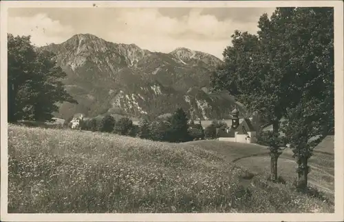 Kochel am See Umlandansicht mit Blick zur evang. Kirche mit Herzogstand 1932