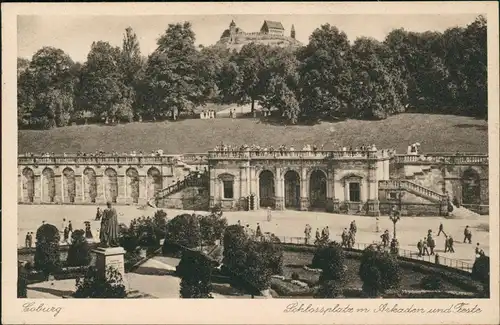 Ansichtskarte Coburg Schlossplatz m. Arkaden und Feste 1937