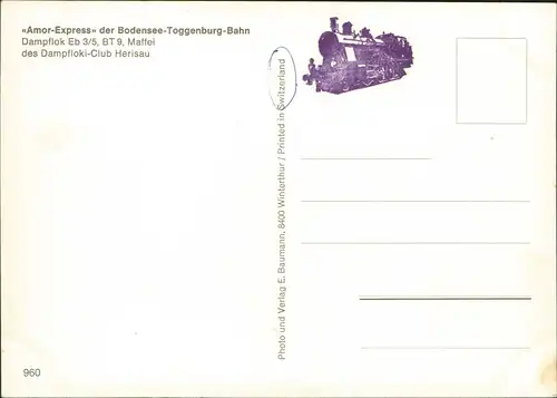 Verkehr Eisenbahn & Zug-Motive: Amor-Express der Bodensee-Toggenburg-Bahn 1980