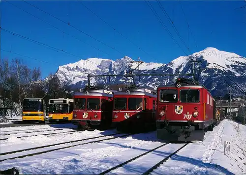 Verkehr Eisenbahn & Zug-Motive: RhB-Güterzug und Regionalzüge, Postautos 2006