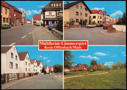 Lämmerspiel-Mühlheim am Main Ortsansichten (Straßen, Gebäude, Autos, Hotel) 1985