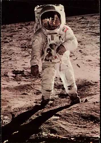 21. Juli 1969 Die Mondlandefähre Eagle spiegelt US-Astronaut Edwin Aldrin  1968