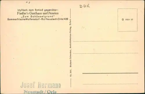 Trockenborn-Wolfersdorf Fiedler's Gasthaus und Pension b Neustadt Orla 1922